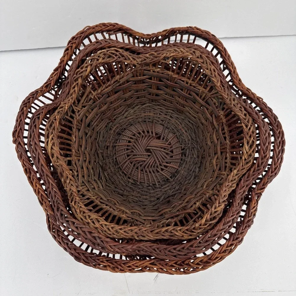 Vintage Set of 3 Wicker Nesting Baskets Handwoven Rattan Boho Farmhouse
